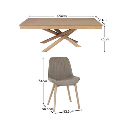 Amelia Whitewash Dining Table Set - 6 Seater - Bella Soft Beige Dining Chairs - Whitewash Legs