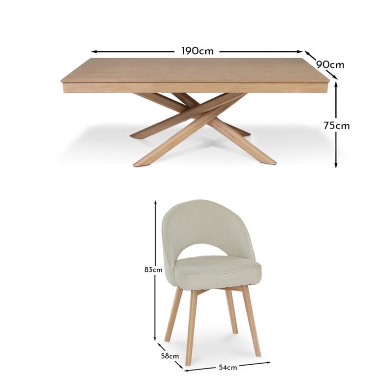 Amelia Whitewash Dining Table Set - 6 Seater - Marilyn Boucle Dining Chairs - Whitewash Legs - Laura James