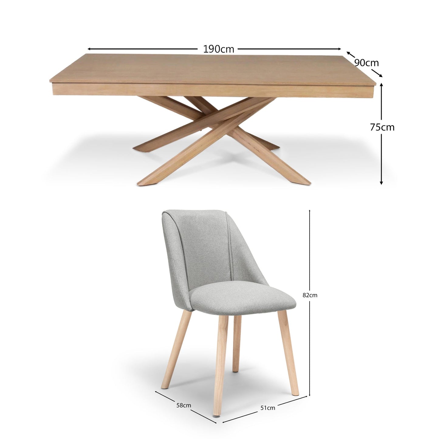 Amelia Whitewash Dining Table Set - 6 Seater - Freya Fossil Dining Chairs with Whitewash Legs - Laura James