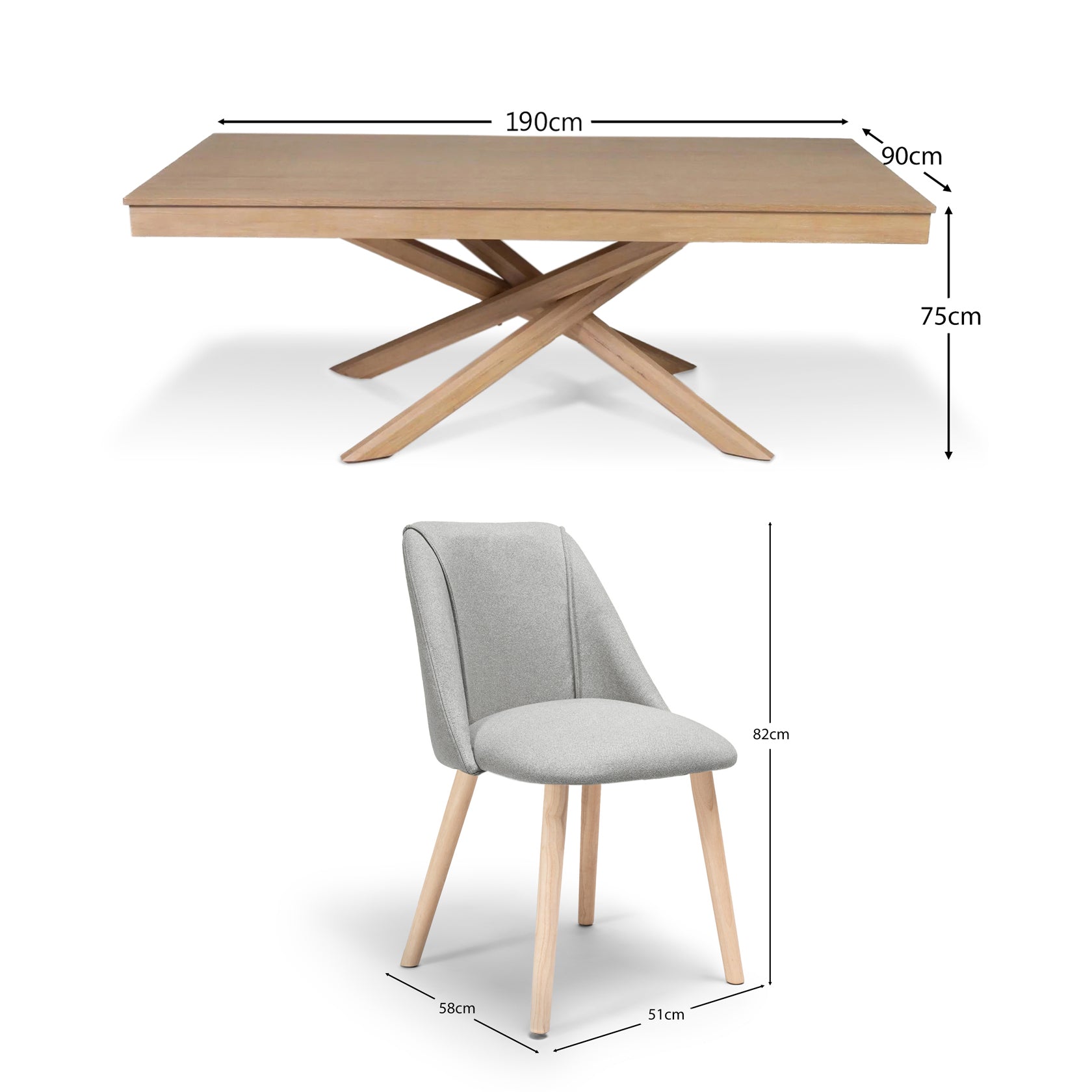 Amelia Whitewash Dining Table Set - 6 Seater - Freya Fossil Dining Chairs with Whitewash Legs - Laura James