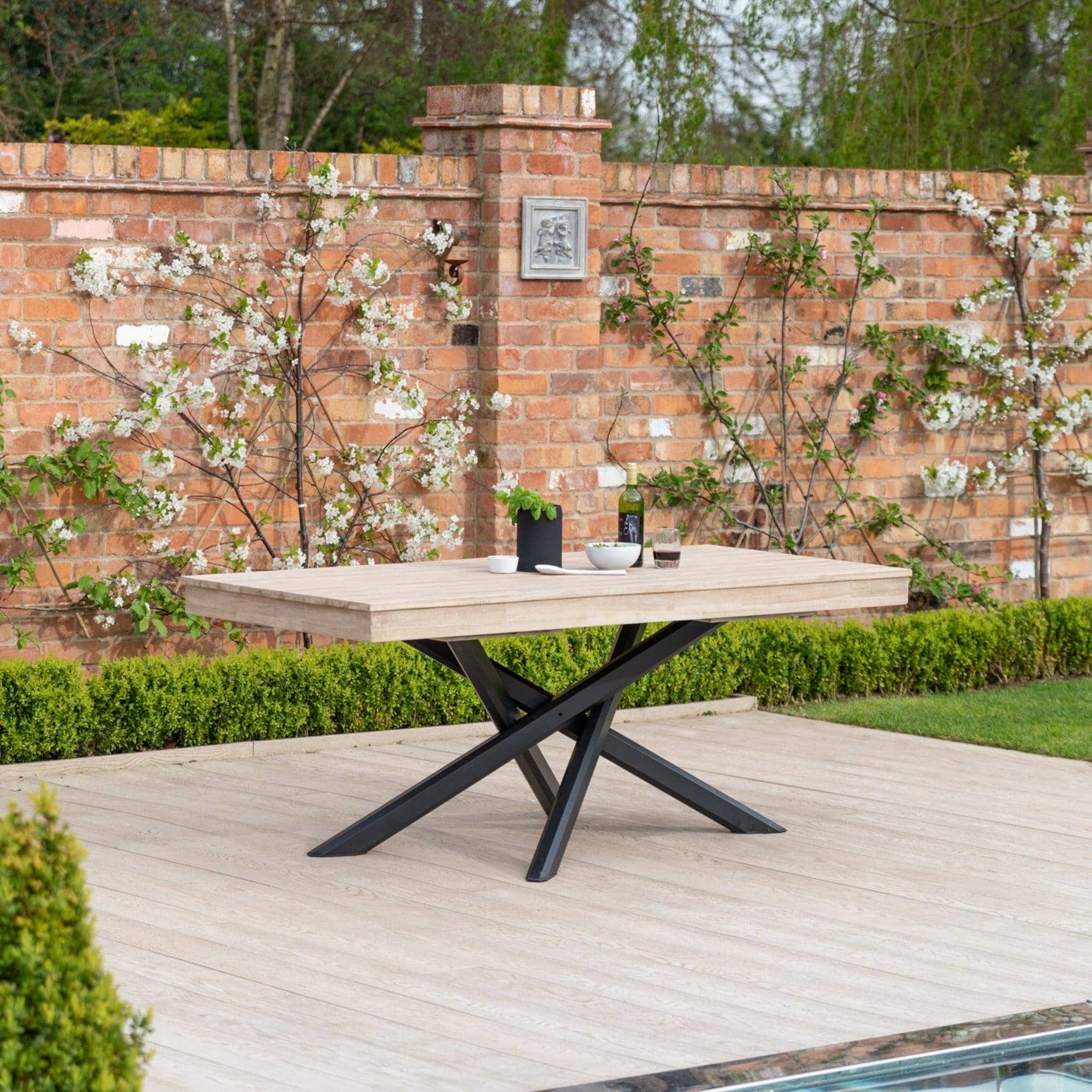 White good wooden table w/ black metal legs