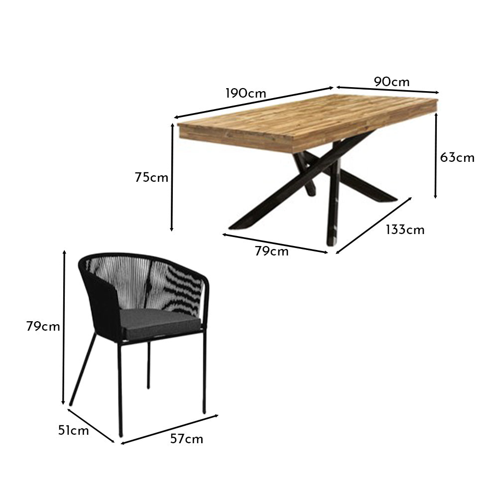 Amelia 4 Seater Natural Wood Black Legs Garden Dining Set - Hali Black Chairs