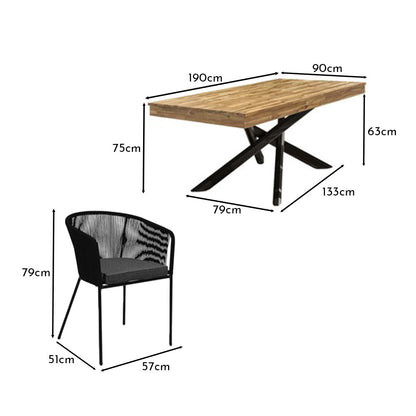 Amelia 4 Seater Natural Wood Black Legs Garden Dining Set - Hali Black Chairs