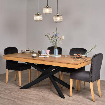 Amelia Oak wood extendable dining table - with black legs