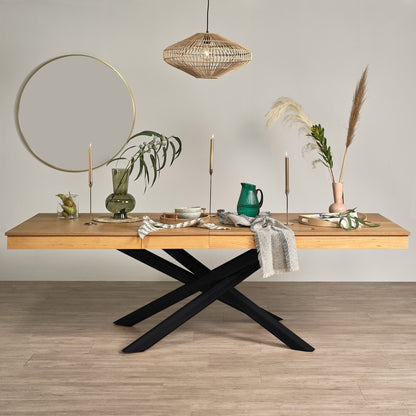 Amelia Oak wood extendable dining table - with black legs