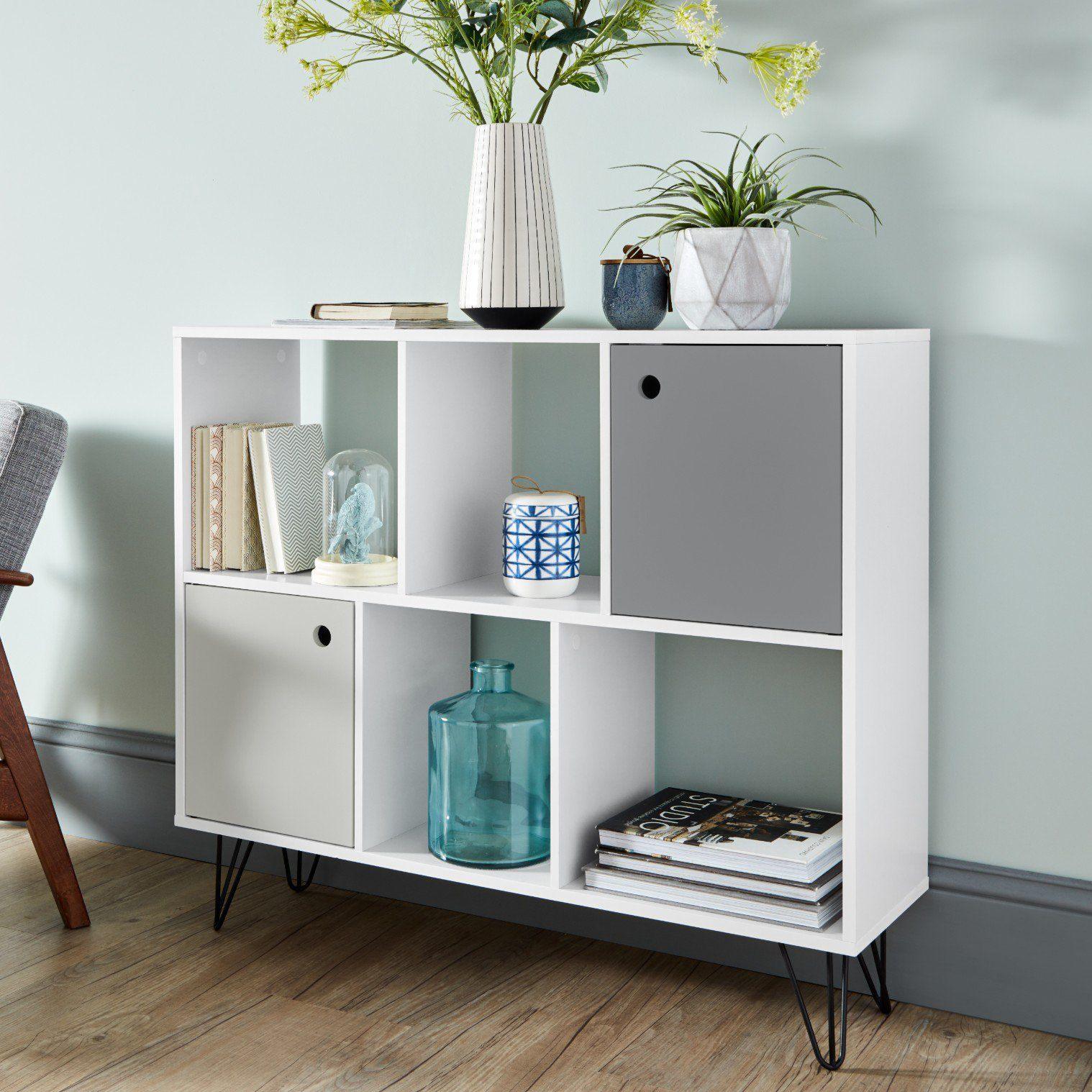 Anderson White Mid Century Modern storage unit with grey cupboards - Laura James 