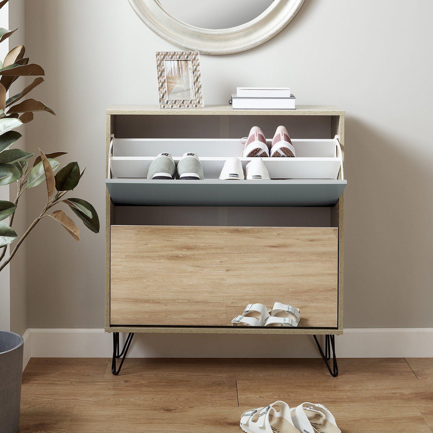 Anderson shoe cabinet - 2 door - oak effect and grey - Laura James