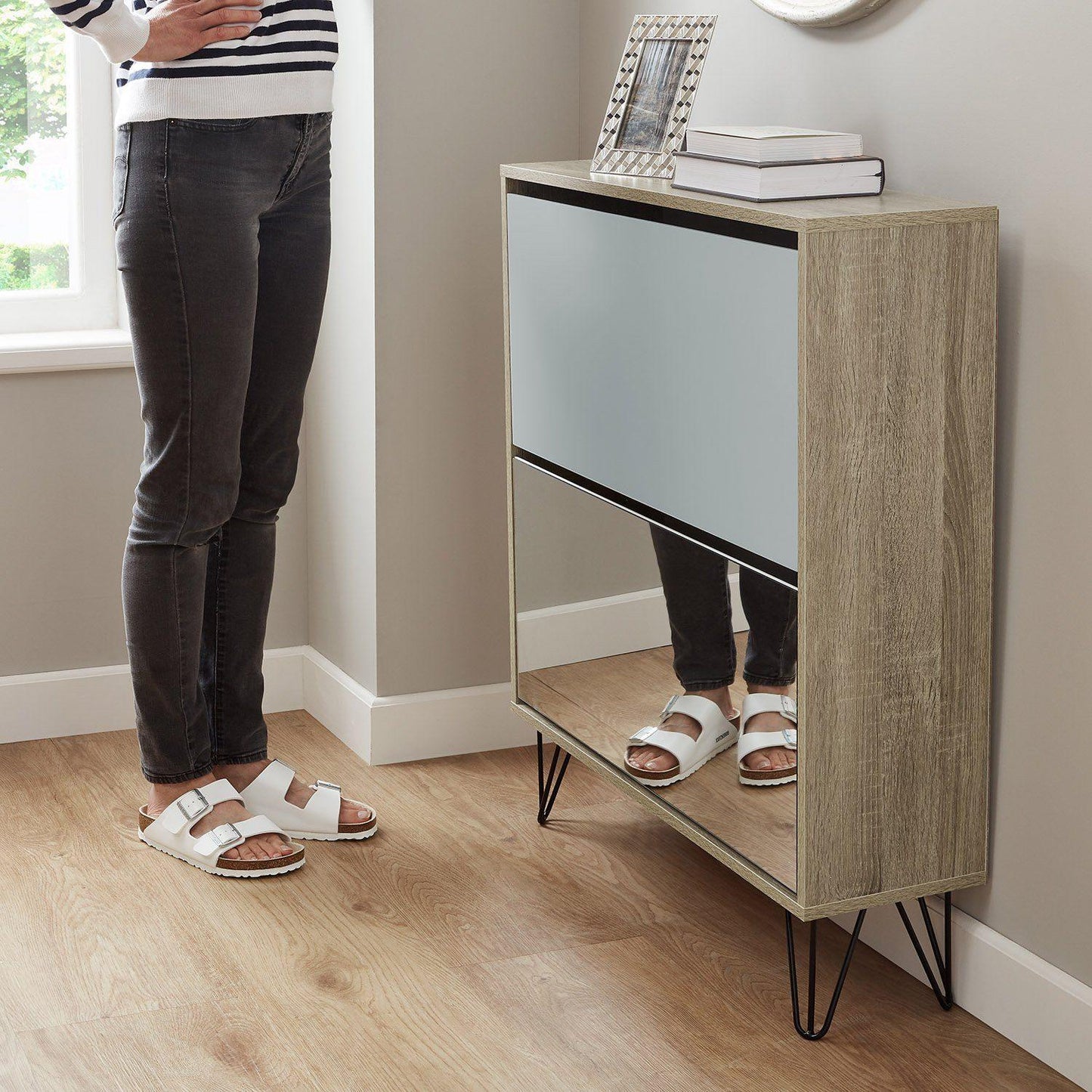 Anderson shoe cabinet - 2 door - oak effect and grey - Laura James