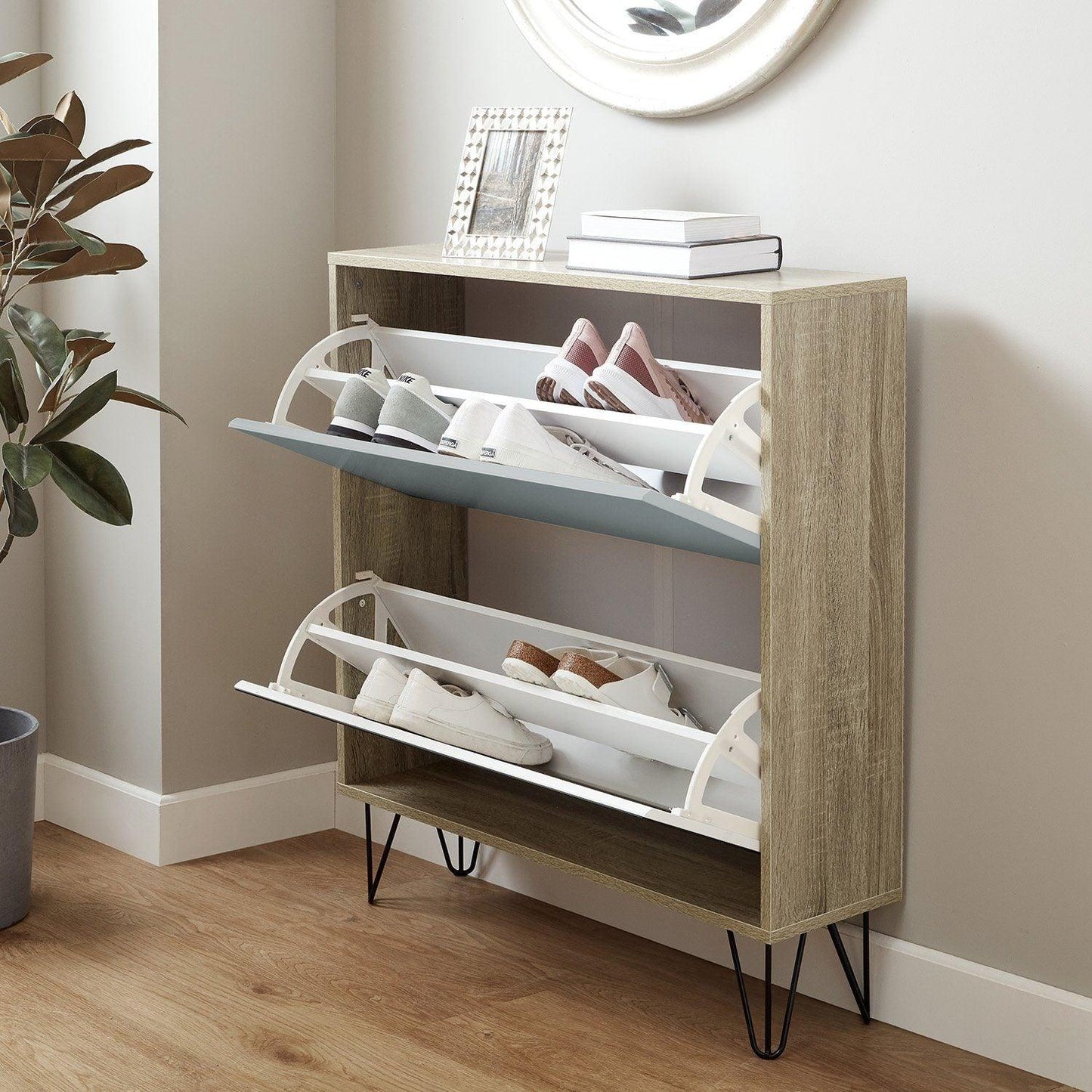 Anderson shoe cabinet - 2 door - oak effect and grey - Laura James