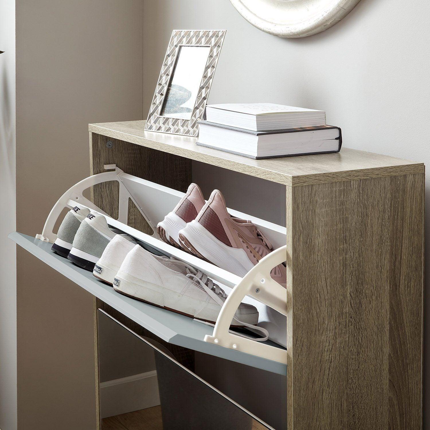 Anderson shoe cabinet - 2 door - oak effect and grey - Laura James