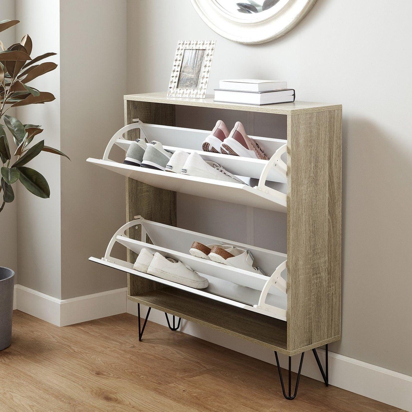 Anderson shoe cabinet - 2 door - oak effect and white - Laura James
