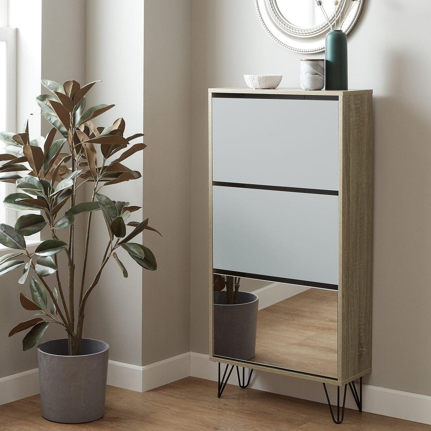 Anderson shoe cabinet - 3 door - oak effect and grey - Laura James