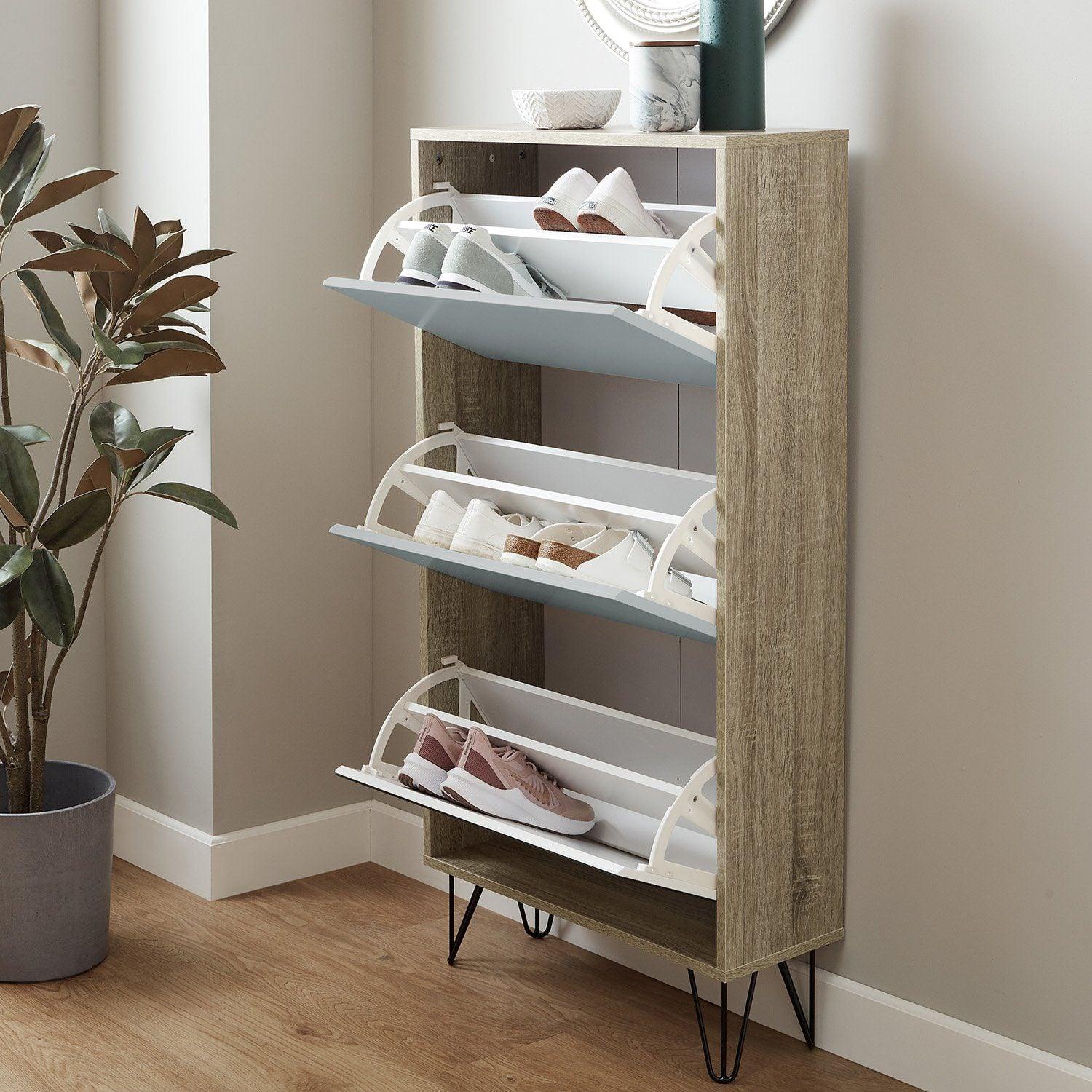 Anderson shoe cabinet - 3 door - oak effect and grey - Laura James