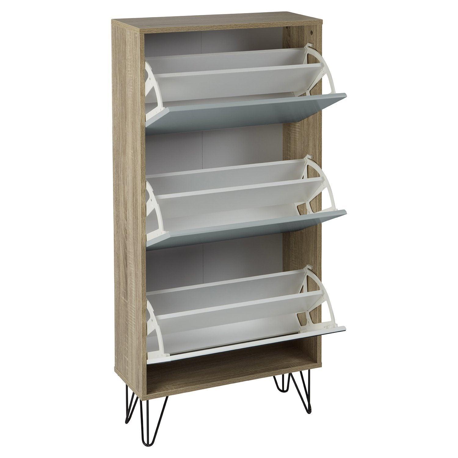 Anderson shoe cabinet - 3 door - oak effect and grey - Laura James