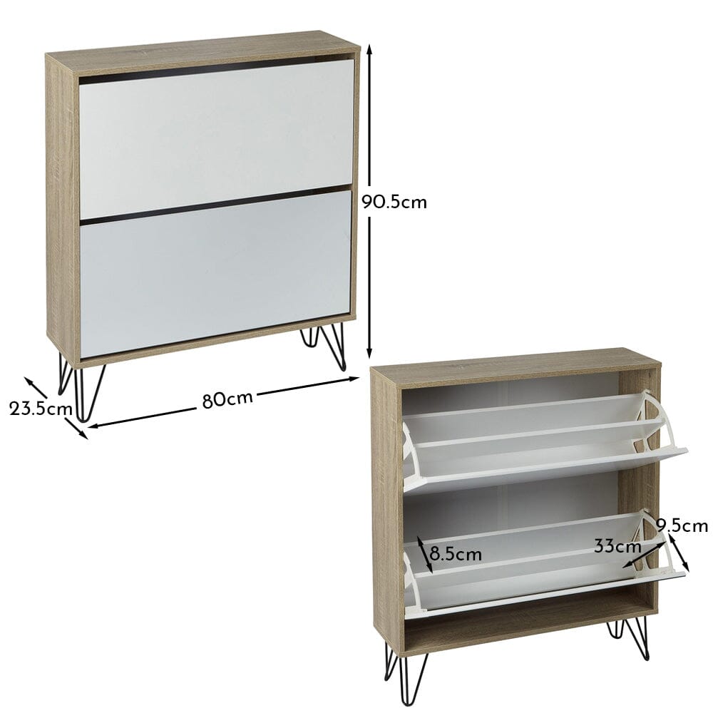 Anderson Shoe Cabinet - 2 Door - Oak Effect & White