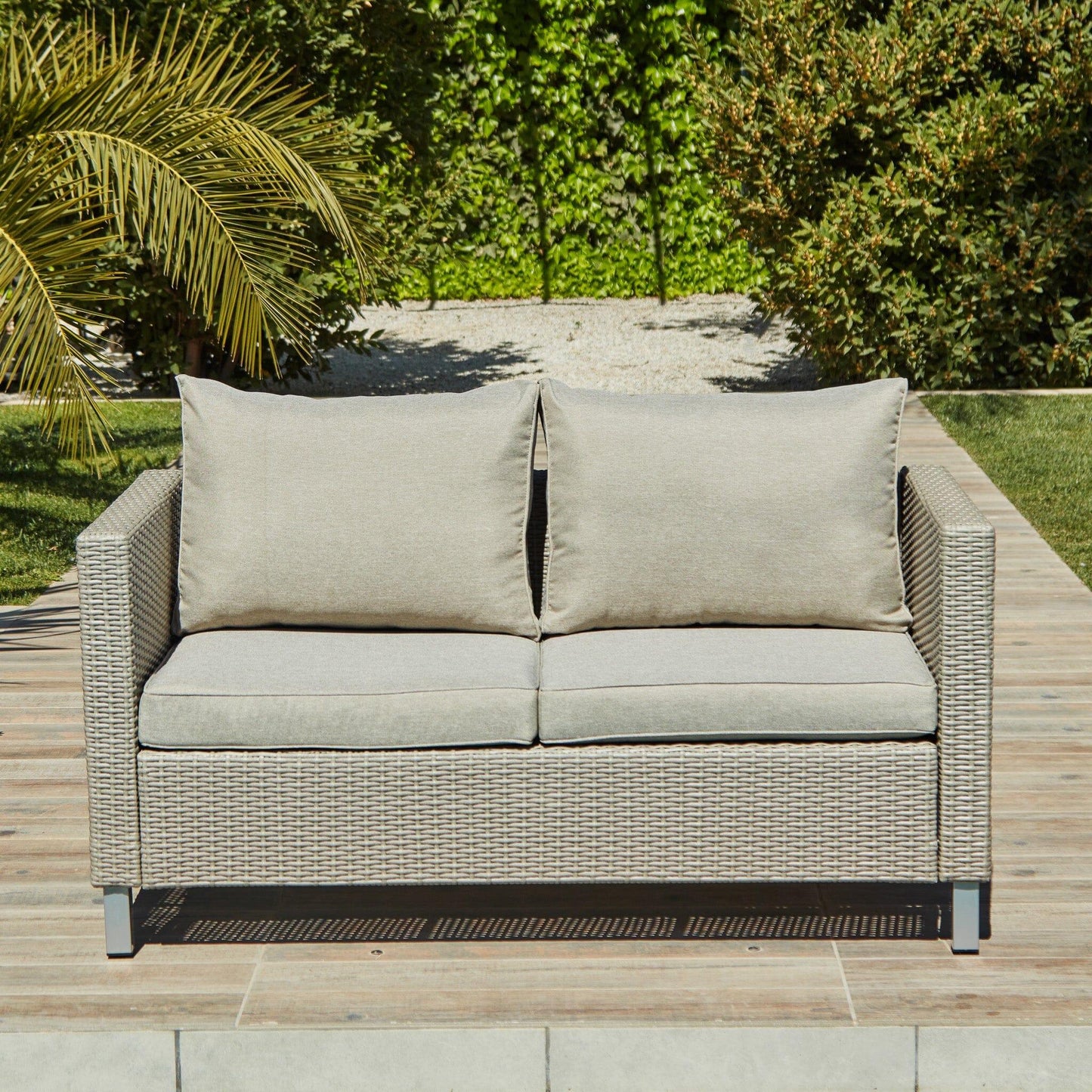 Aria 2 Seater Rattan Garden Sofa - Light Grey - Laura James