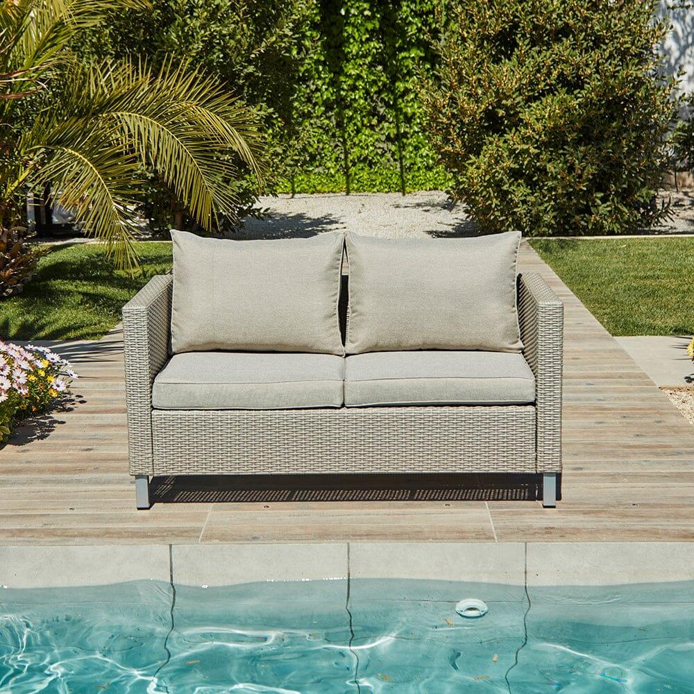 Aria 2 Seater Rattan Garden Sofa - Light Grey - Laura James