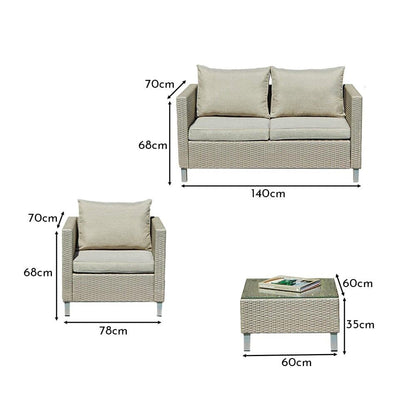 Aria 4 Seater Rattan Garden Sofa & Armchair Set - Light Grey - Laura James