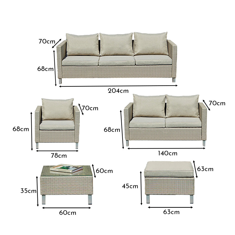 Aria 7 Seater Rattan Garden Sofa Set with Cream Lean Over Parasol - Light Grey