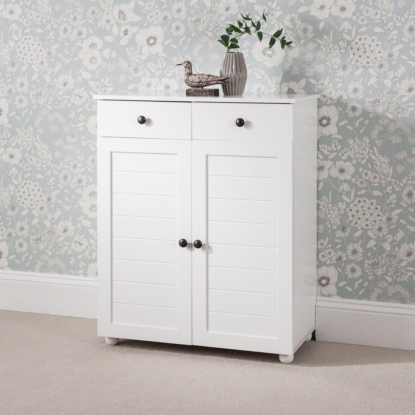 White Shoe Storage Cabinet Storage Cupboard Wooden -  Laura James