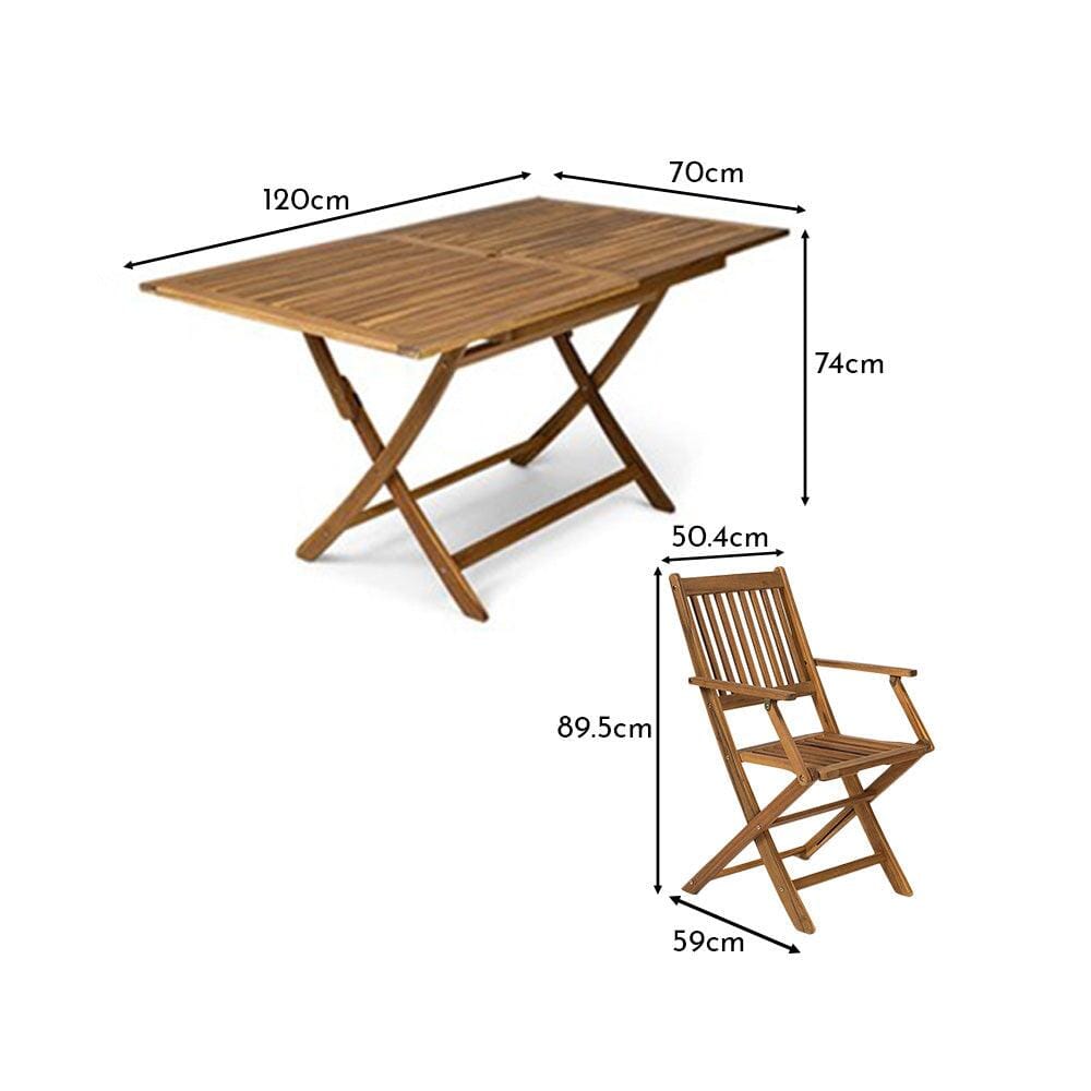 Ashby 4 Seater Wooden Rectangular Garden Armchair Dining Set with Cream LED Premium Parasol - 120cm - Laura James