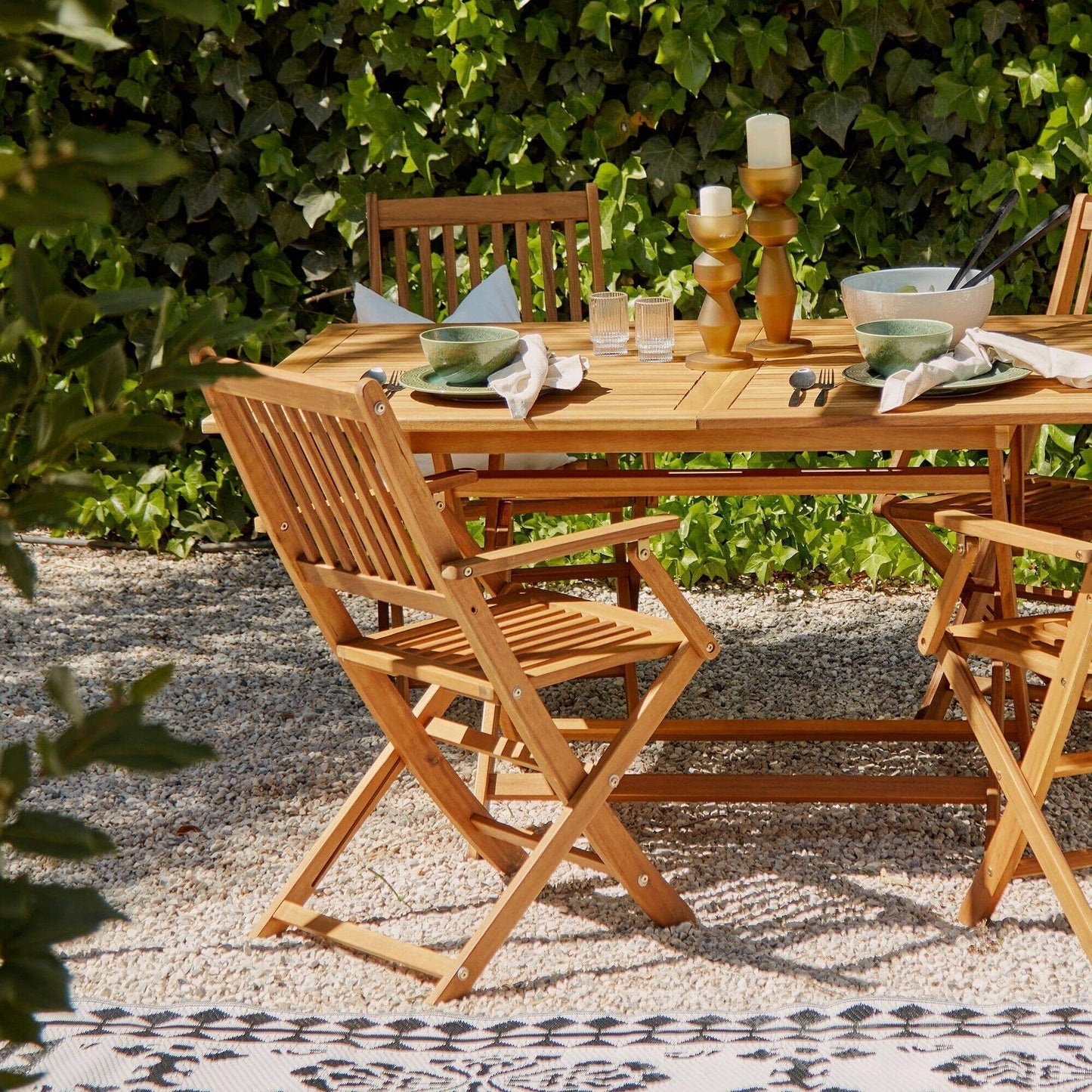 Ashby 4 Seater Wooden Rectangular Garden Armchair Dining Set with Grey Parasol - 120cm