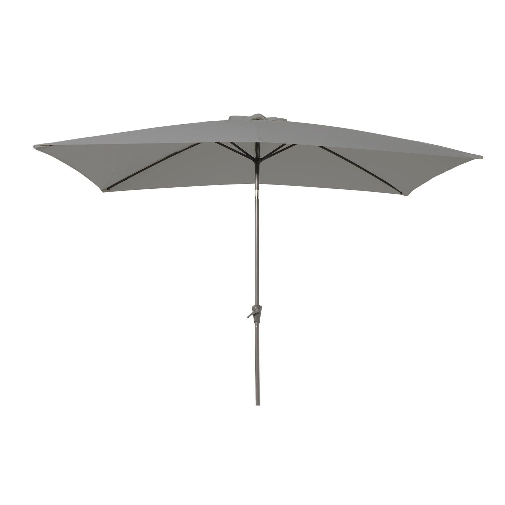 Ashby Outdoor 4 Seater Wooden Rectangular Armchair Dining Set with Grey LED Premium Parasol - 120cm - Laura James