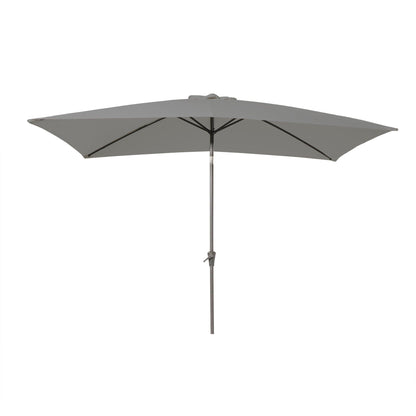 Ashby Outdoor 4 Seater Wooden Rectangular Armchair Dining Set with Grey LED Premium Parasol - 120cm - Laura James