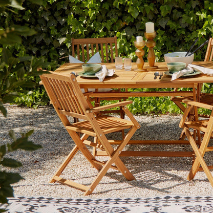 Ashby Outdoor 4 Seater Wooden Rectangular Armchair Dining Set with Grey LED Premium Parasol - 120cm - Laura James