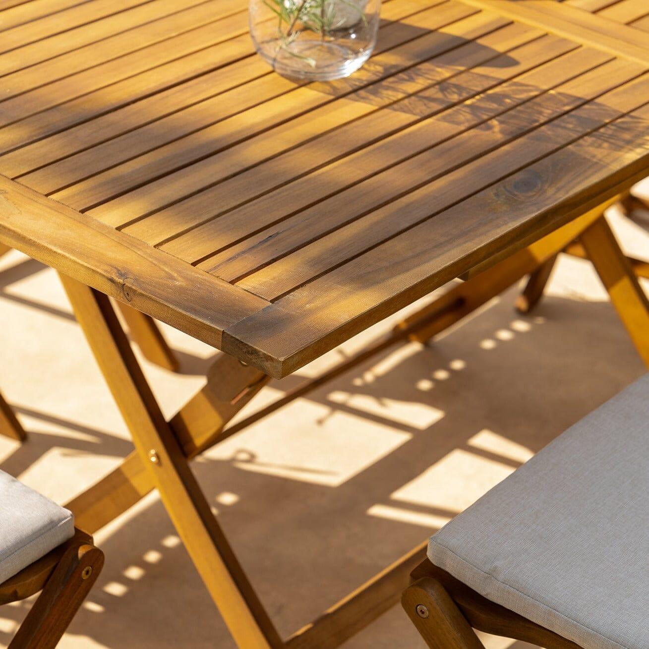 Ashby 4 Seater Wooden Rectangular Garden Dining Set with Grey LED Premium Parasol - 120cm - Laura James