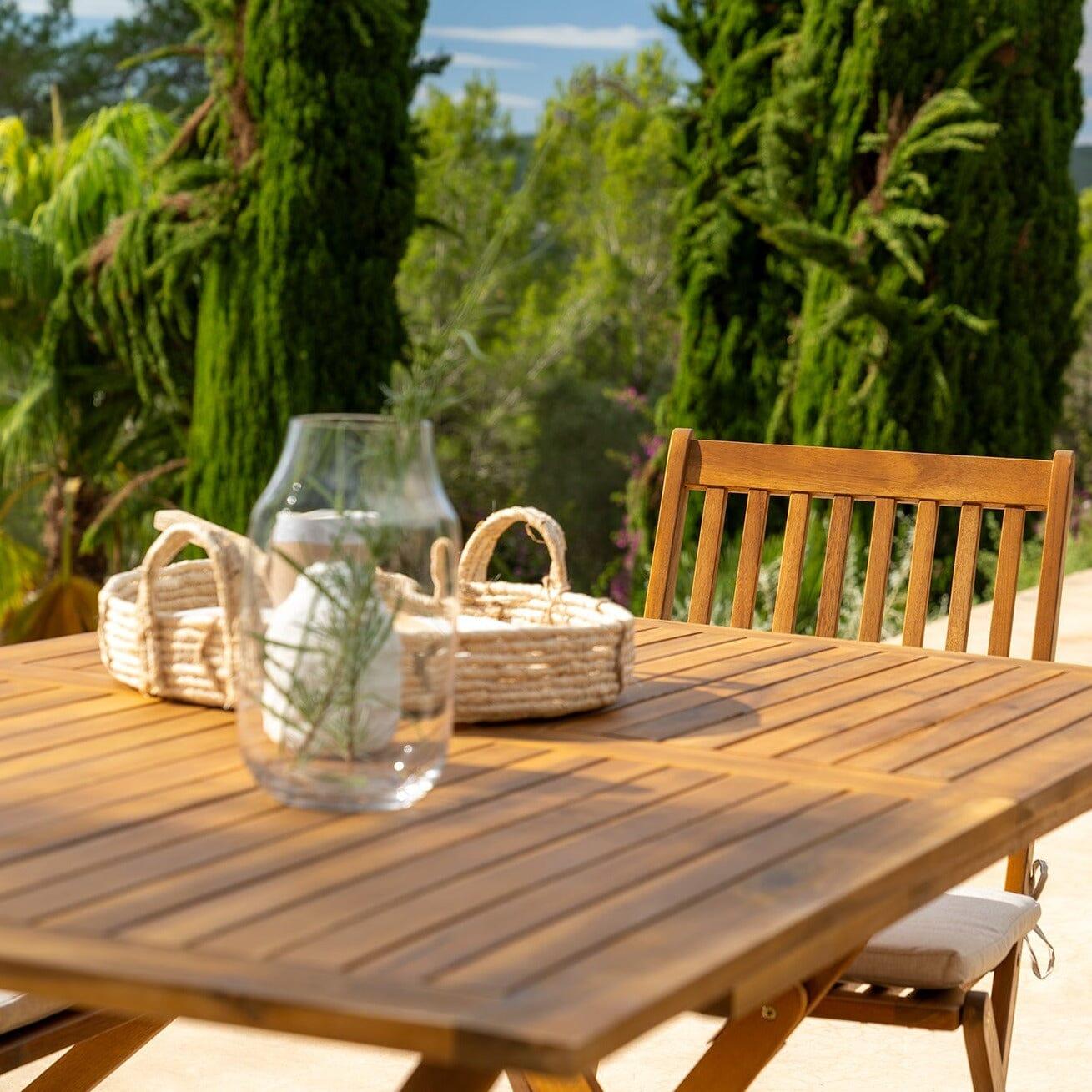 Ashby 4 Seater Wooden Rectangular Garden Dining Set with Grey Parasol - 120cm - Laura James
