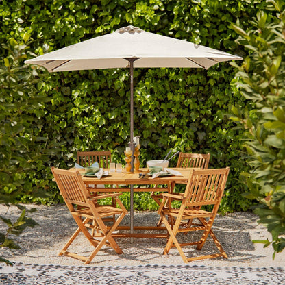 Ashby 4 Seater Wooden Rectangular Garden Armchair Dining Set with Cream LED Premium Parasol - 120cm - Laura James