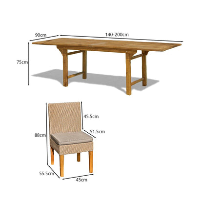 Aspen 4 Seater Wooden Garden Dining Set With 4 Oliver Dining Chairs - 140-200cm - Laura James