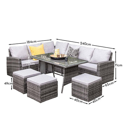 Aston 9 Seater Rattan Corner Sofa Set with Grey LED Premium Cantilever Parasol - Grey