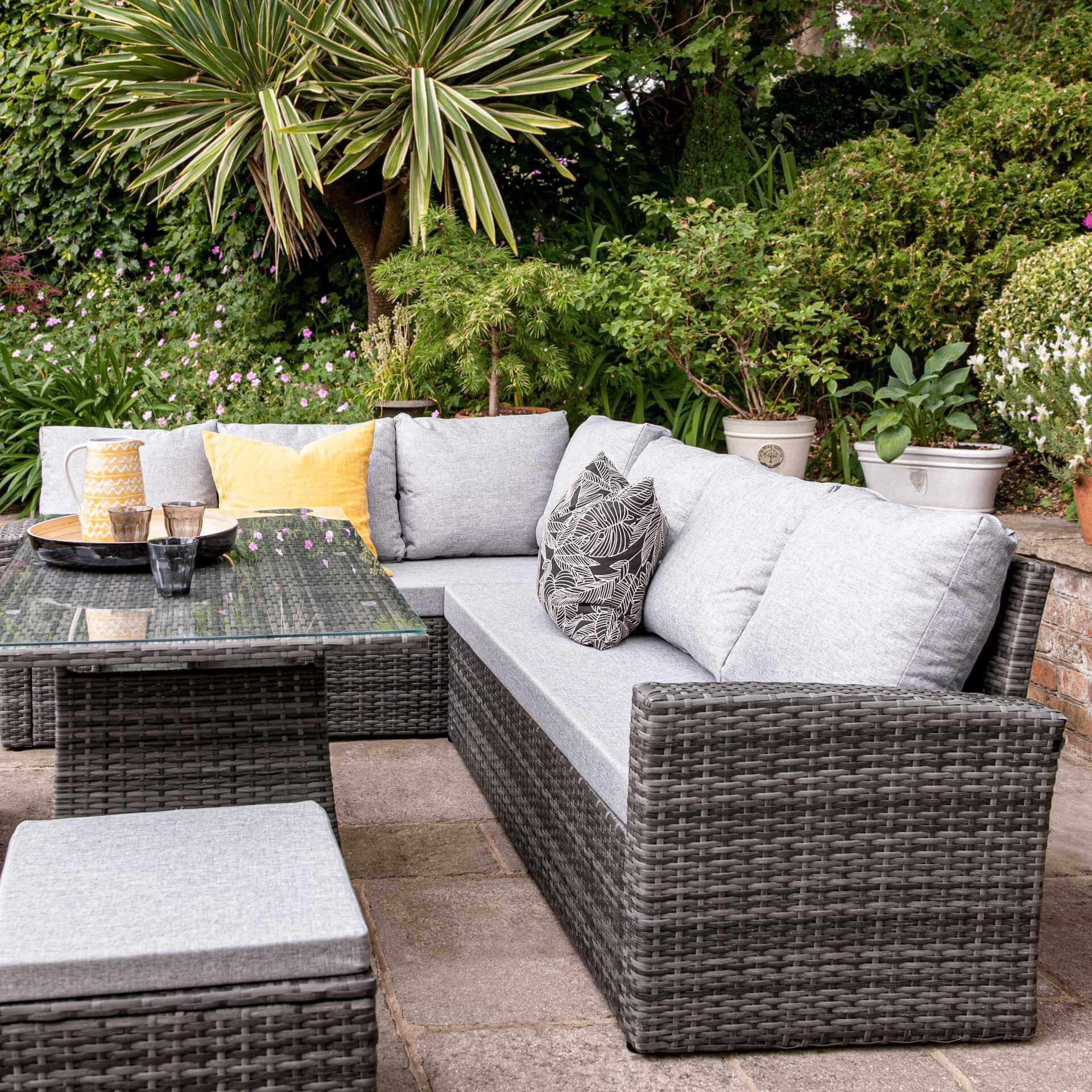 9 Seater Rattan Outdoor Corner Sofa Set - Grey Weave - Laura James