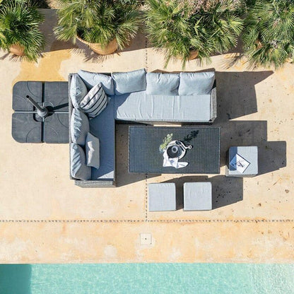 Aston Rattan Corner Sofa Set - Grey LED Cantilever Parasol - 9 Seater - Grey - Laura James