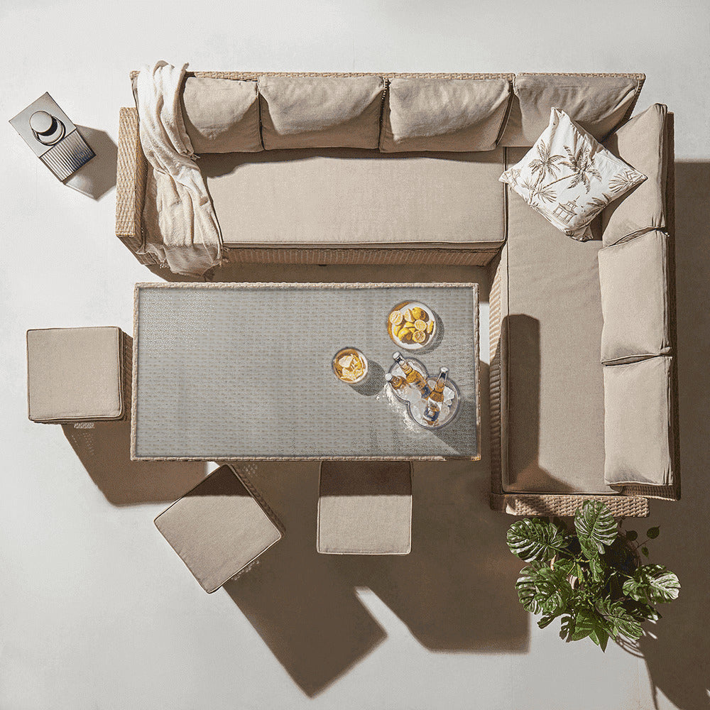 Aston Rattan Corner Sofa Set - 9 Seater - Natural Brown - Glass Table Top - Laura James 