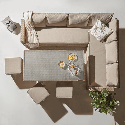 Aston Rattan Corner Sofa Set - 9 Seater - Natural Brown - Glass Table Top - Laura James 