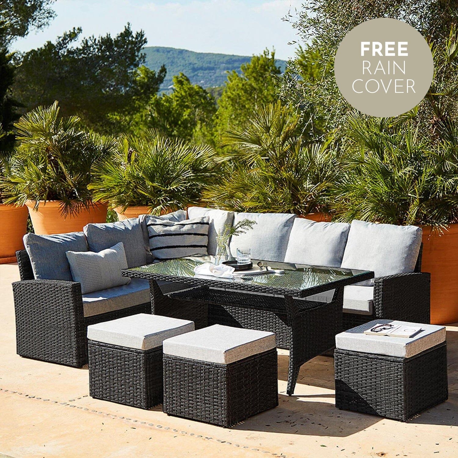 9 Seater Rattan Outdoor Corner Sofa Set - Black Weave - Laura James