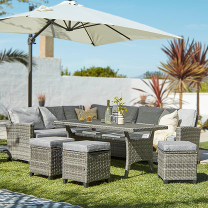 Aston Sofa Dining Set Sofa Set Grey Polywood with Premium Cream Parasol - Laura James