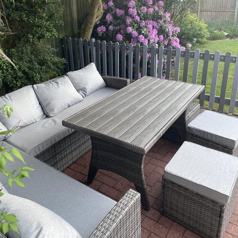 Aston Sofa Dining Set Sofa Set Grey Polywood with Premium Grey Parasol - Laura James