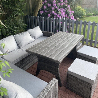 Aston Sofa Dining Set Sofa Set Grey Polywood with Premium Grey Parasol - Laura James