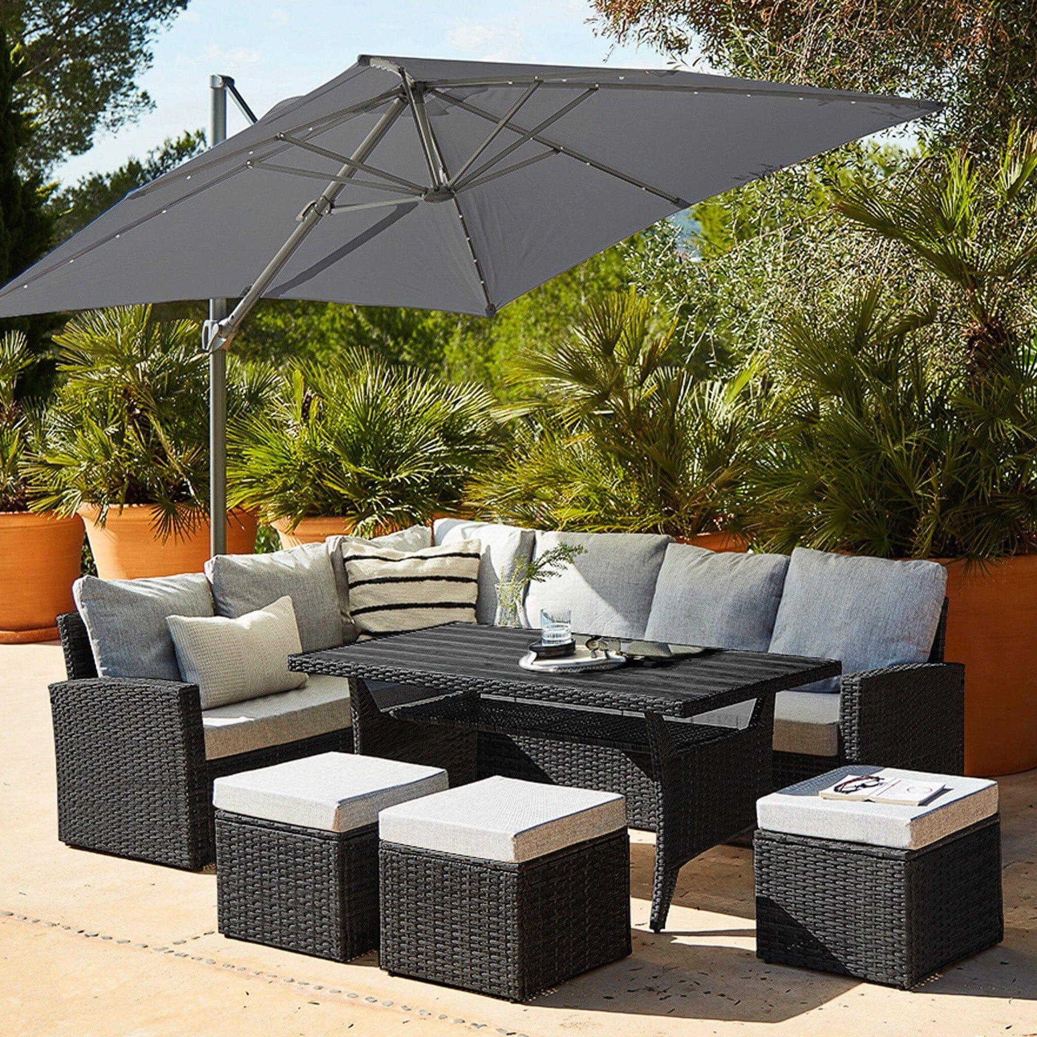 Aston Seater Rattan Garden Corner Sofa Set with with Grey LED