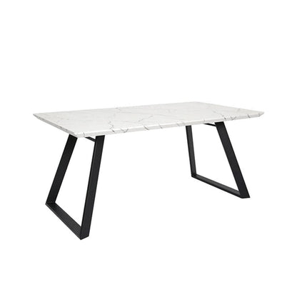 Atlas 160cm White Marble Veneer Dining Table Set - 6 Seater - Luca Dining Chairs - Light Beige - Laura James