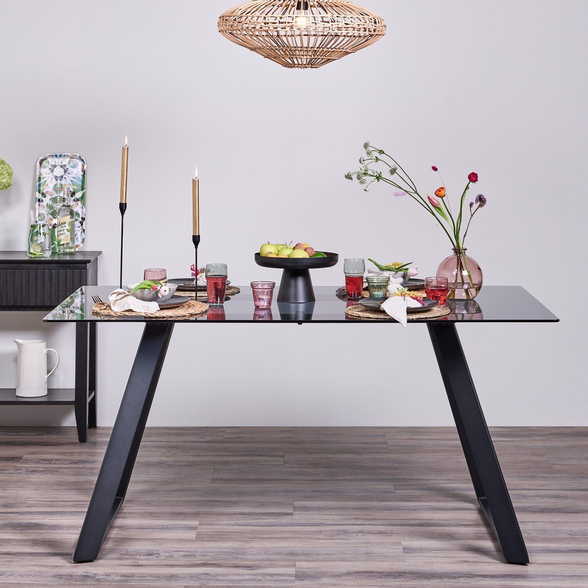 Atlas Smoked Glass Dining Table Metal Legs – Laura James Ireland