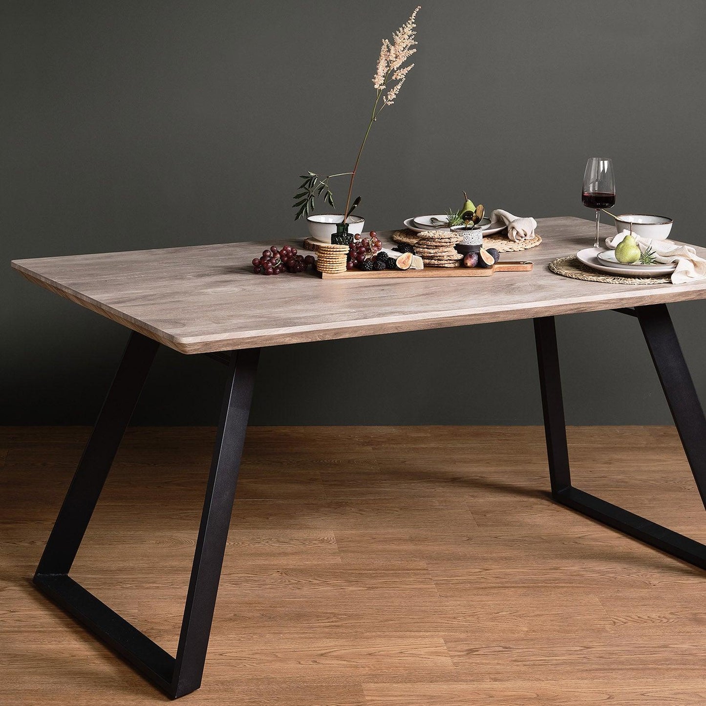 Atlas Wood Effect Dining Room Table with Black Legs