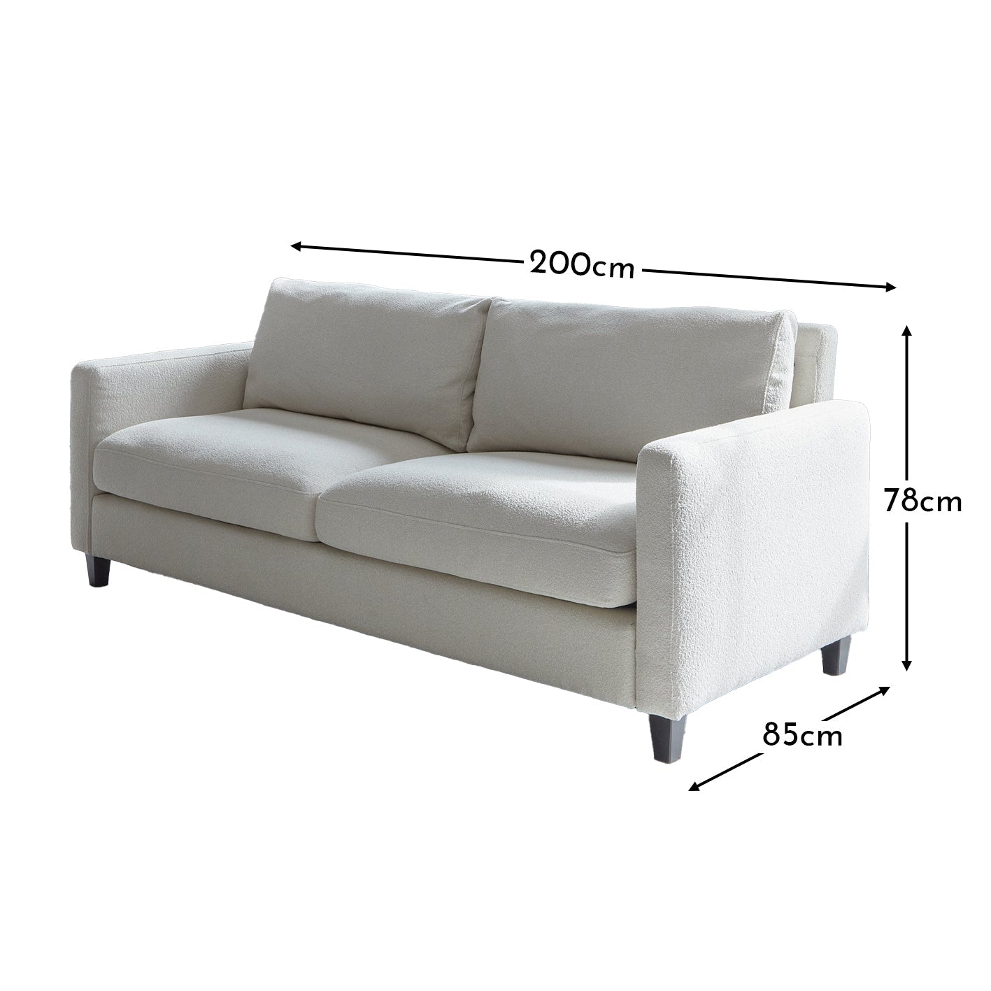 Ava 3 Seater Sofa - Light Beige Boucle with Black Oak Legs