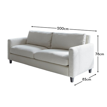 Ava 3 Seater Sofa - Light Beige Boucle with Black Oak Legs