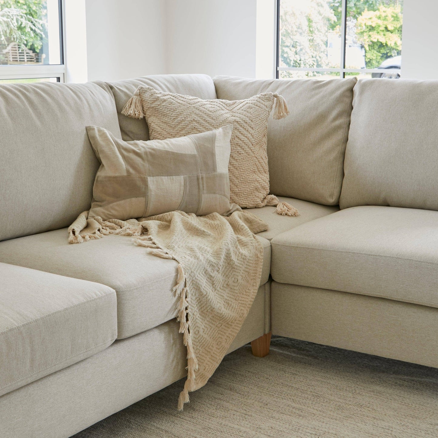 Ava Corner Sofa - Left Hand - Sand with Pale Oak Legs - Laura James