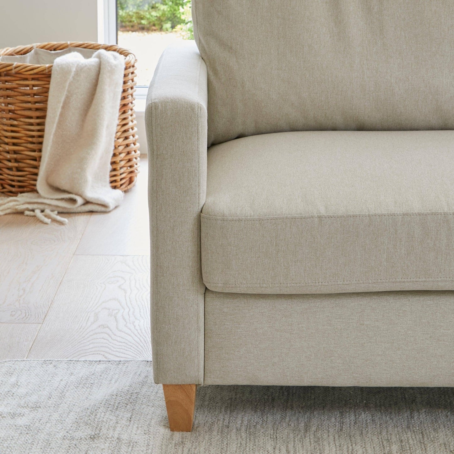 Ava Corner Sofa - Left Hand - Sand with Pale Oak Legs - Laura James